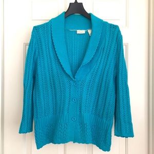 Kim Rogers Blue Sweater Top Small Button down